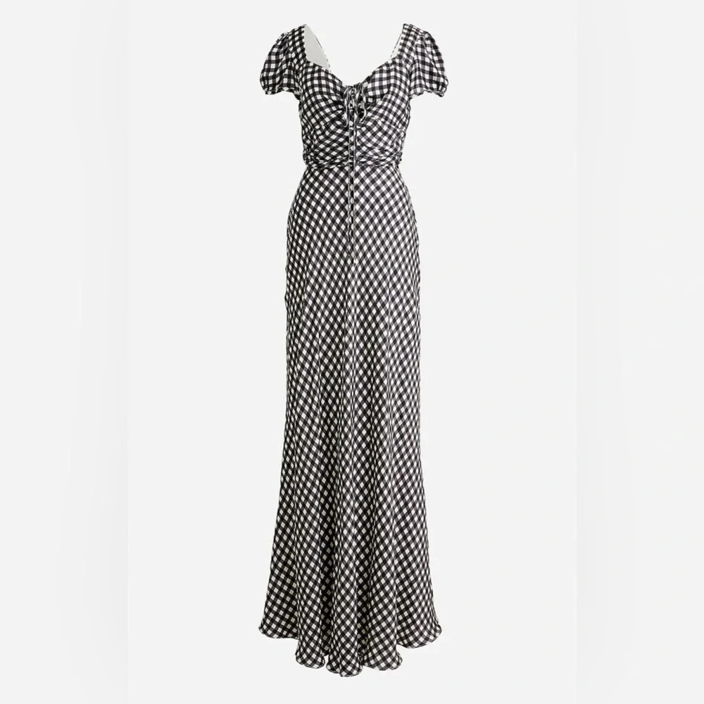 JCREW Collection tie-neck cap-sleeve maxi dress in gingham size 10 - Picture 2 of 14